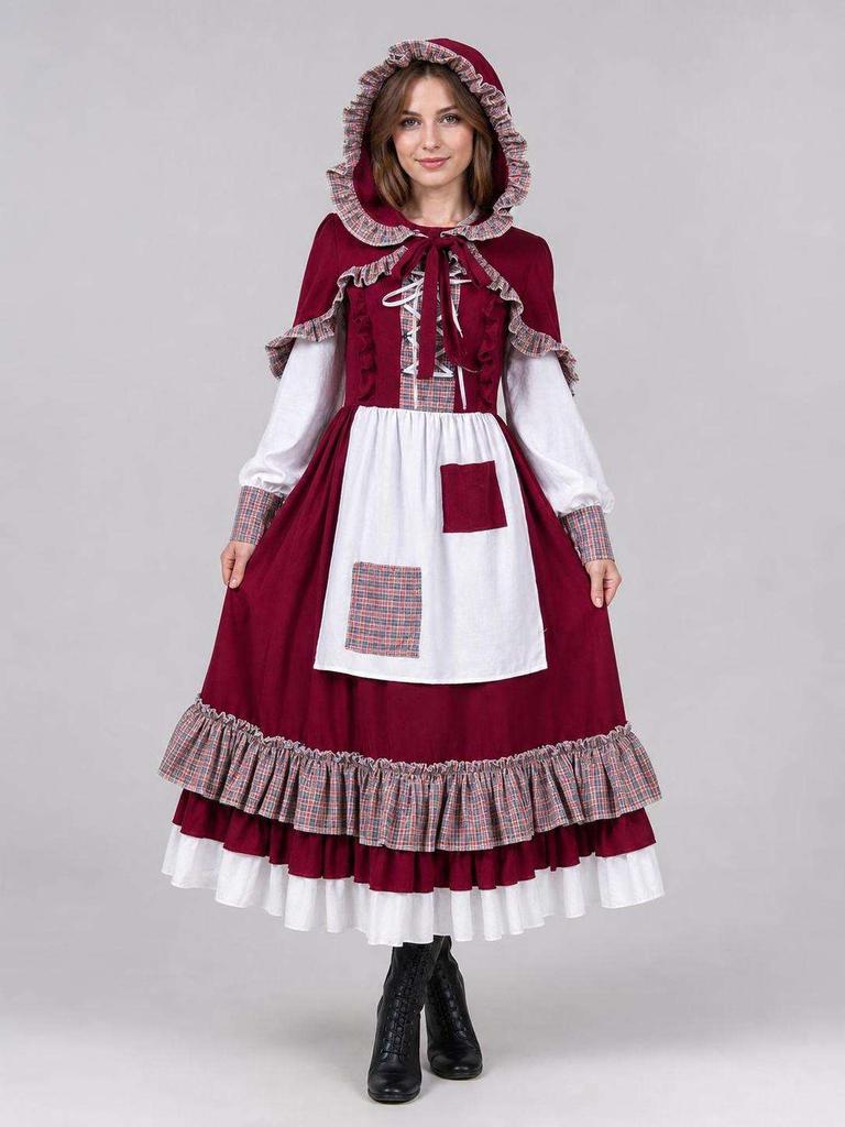 Burgundy Hooded Vampire Dress for Halloween
