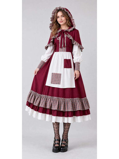 Burgundy Hooded Vampire Dress for Halloween
