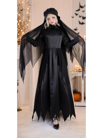 Black Gothic Dress with Cape for Halloween