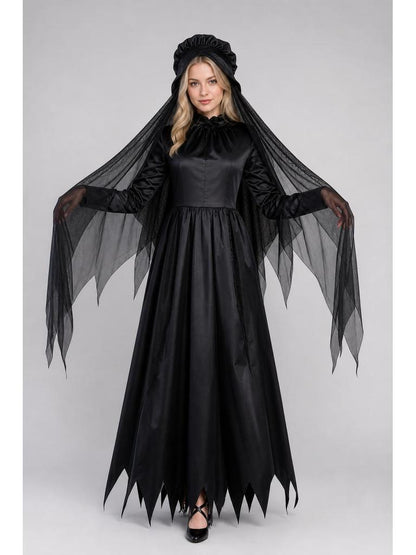 Black Gothic Dress with Cape for Halloween
