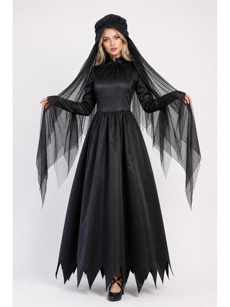 Black Gothic Dress with Cape for Halloween