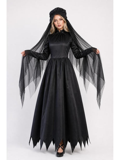 Black Gothic Dress with Cape for Halloween
