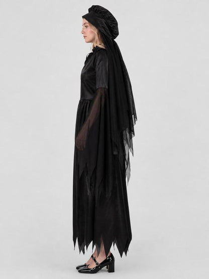 Black Gothic Dress with Cape for Halloween