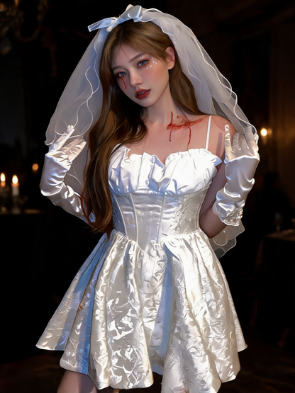 Zombie Bride Costume, White Halloween Dress