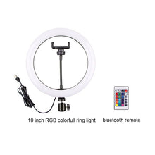 Load image into Gallery viewer, 20 Color Modes 10&quot; Selfie Ring Light with Tripod Stand &amp; Cell Phone Holder for Live Streaming Makeup Tiktok YouTube Vlogging Video Photography, Compatible with iPhone Xs Max XR Android