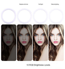 Load image into Gallery viewer, 20 Color Modes 10&quot; Selfie Ring Light with Tripod Stand &amp; Cell Phone Holder for Live Streaming Makeup Tiktok YouTube Vlogging Video Photography, Compatible with iPhone Xs Max XR Android