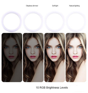 20 Color Modes 10" Selfie Ring Light with Tripod Stand & Cell Phone Holder for Live Streaming Makeup Tiktok YouTube Vlogging Video Photography, Compatible with iPhone Xs Max XR Android