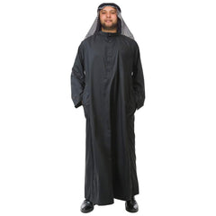 Men's Long Sleeve Solid Color Thobe, Cotton Blend Fabric