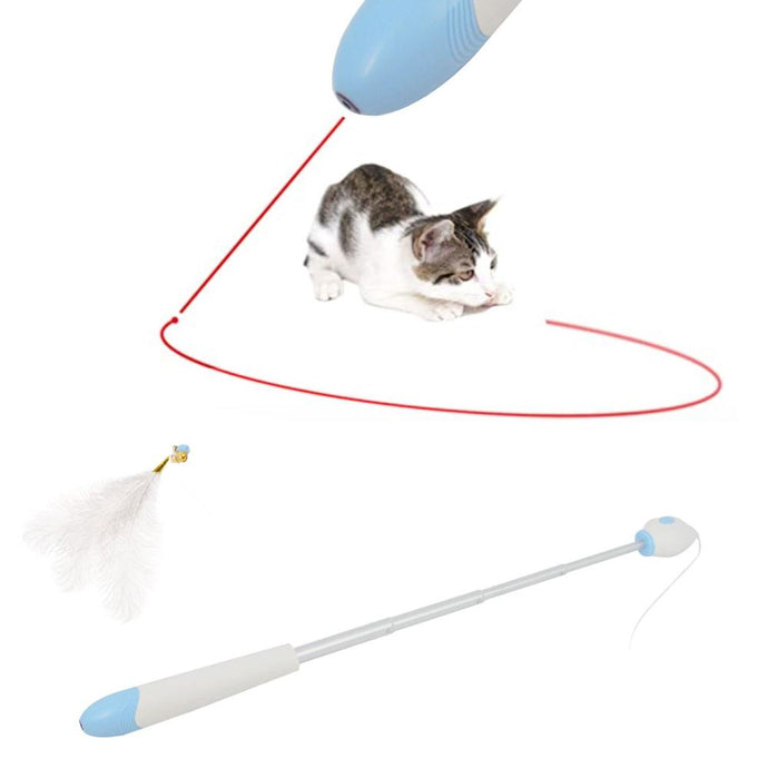 Pet Fit For Life Rechargeable Pointer Light Chaser Cat Feather Teaser Toy and Interactive Squiggly Worm Kitten Wand Combo